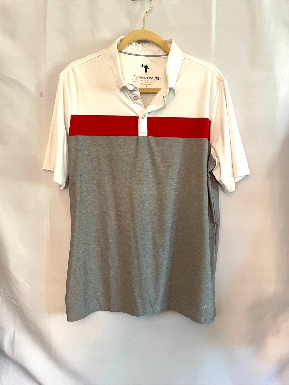 Anderson Ord Men's White Red Gray Collar Polo Shirt M golf